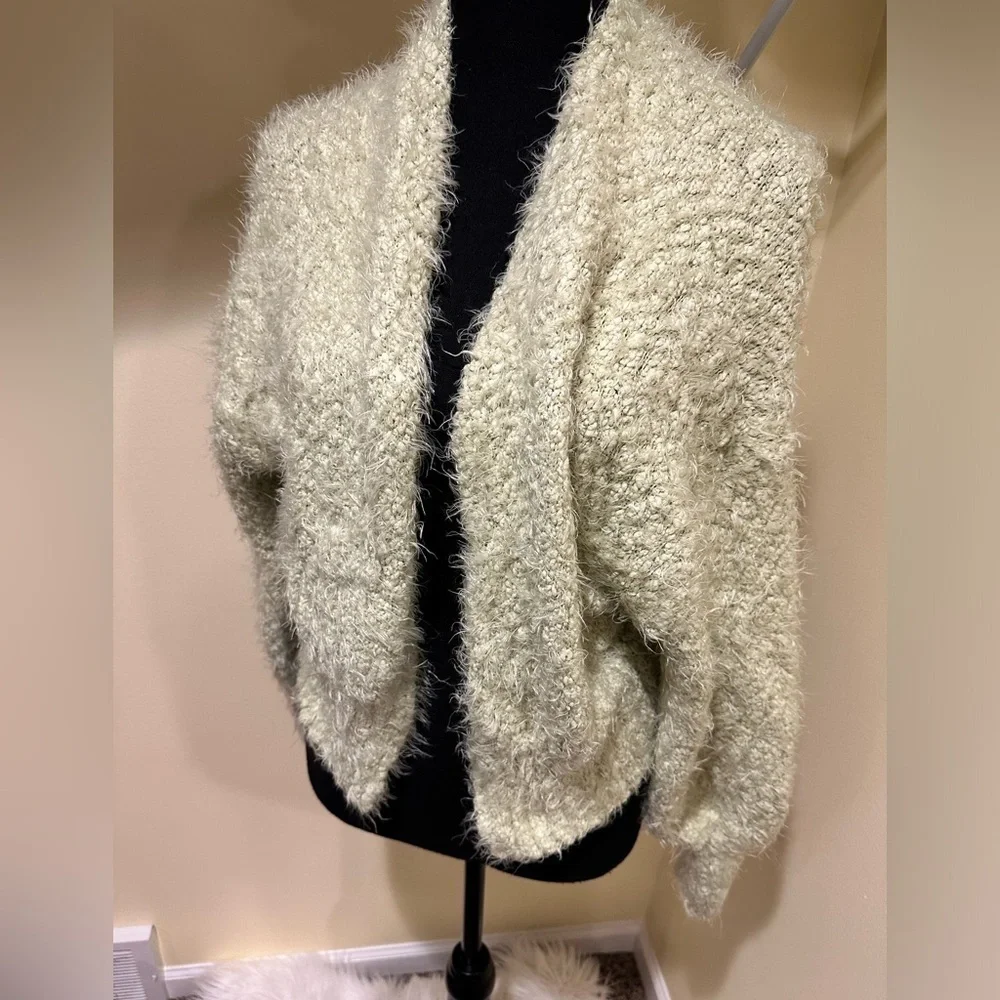LOUNA NEON LIGHT GREEN FUZZY OPEN FRONT CARDIGAN